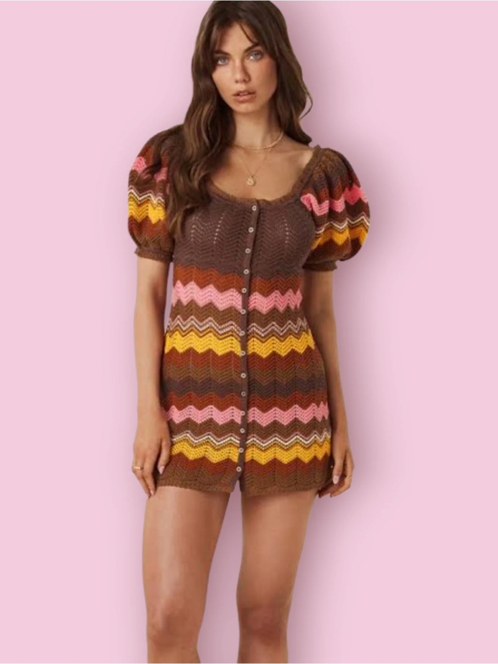 NWOT Spell Ziggy Crotchet Cotton Puff Sleeve Mini Dress